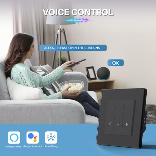 BSEED Smart Vorhang Schalter Fernbedienung (Neutrale Leitung Erforderlich) Lichtschalter Unterputz Kompatibel mit Alexa/Google Home Schwarz
