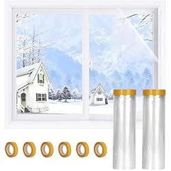 Persianas Anti Frio Película Aislante para Ventanas para Invierno,2 Volúmenes Película Térmica para Ventanas Contra el Frío-1.8mx12m,con 6 Rollos de Cinta Autoadhesiva,Aislante Térmica Anti Frío.