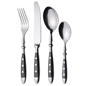 GRÄWE cutlery set for 6 persons made of stainless steel, Heavy, Rustic, Table cutlery set 24 pieces, Forged cutlery with black handles – Nuremberg Series