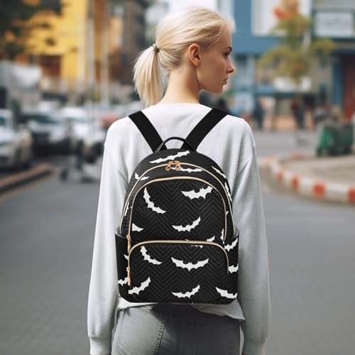 Image of Women Fashion Backpack Purse Halloween Bat Gothic Rucksack, S | Casual Lightweight Quilted Daypack Ladies Bag for College Travel Work