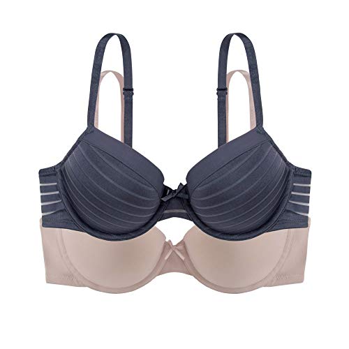 DORINA Damen BH Louise T-Shirt Bra 2er Pack, Grey (Blue Charcoal/Blush),...