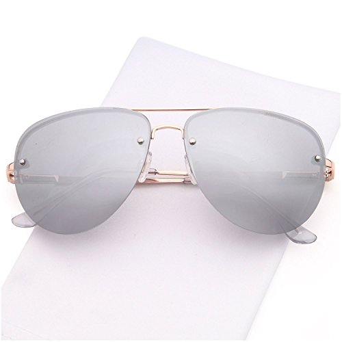 SUNLOUNGER Womens Oversized Aviator Sunglasses – Mirror Silver Lens on Gold Frame