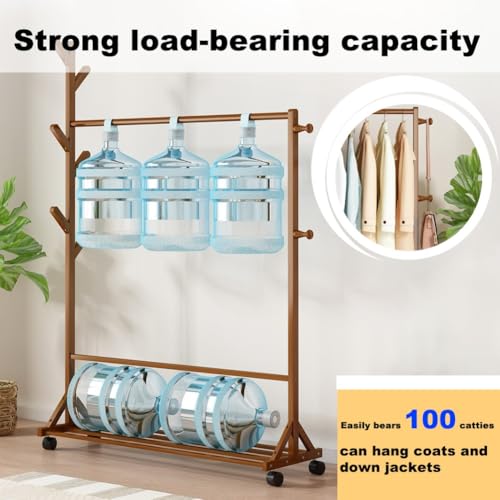 Appendiabiti in Legno di bambù con Ruote, 3 in 1, Autoportante, Ideale per Appendere Vestiti in Camera da Letto, Ingresso E Come Ripostiglio per Cappotti.,Wood Color-70CM
