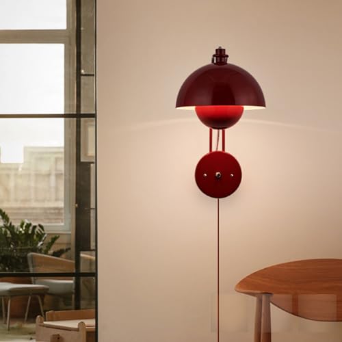 Aplique de pared regulable rojo con enchufe e interruptor