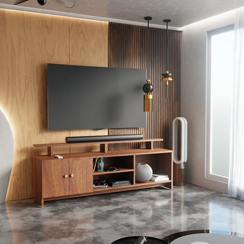 Image of TV Unit for Living Room | TV Stand Table | Wooden TV Cabinet | TV Table Furniture for Home & Living Room | Assembly-DIY | Color-Cherry Pine