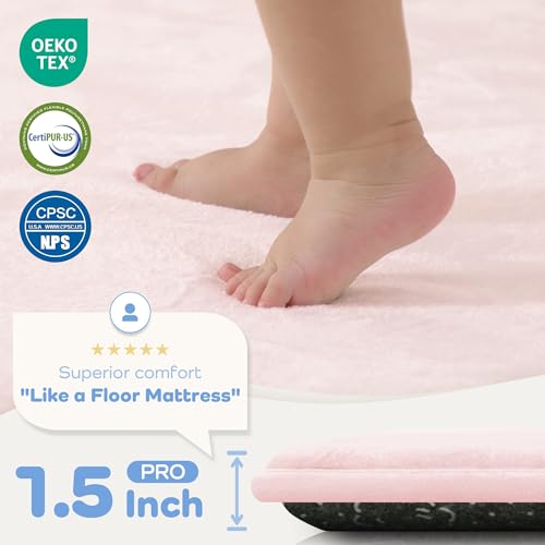 Image of 1.5 inch Thick Baby Play Mat for Floor, 39x59 Soft Foam Mats, Baby Pink | Memory Mat for Baby to Play, Waterproof Easy Care with Non-Slip Tummy Time Play Mat for Nursery Playroom Classroom