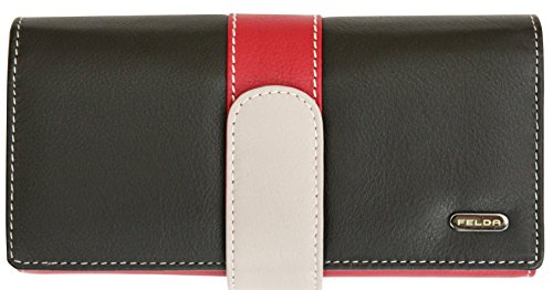 Felda - Damen Geldbörse aus Echtleder - 25 Kartenfächer - Groß - Schwarz Mehrfarbig