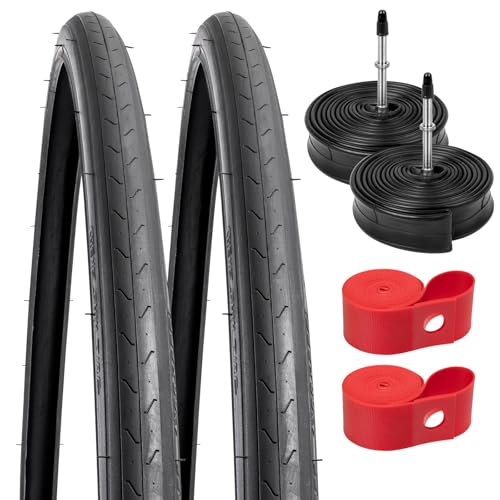 YUNSCM Fahrradreifen 700C 700 x 25C/25-622 und 700C FV60 mm Presta-Ventil mit 2 Felgenstreifen, kompatibel mit 700 x 25 C, 700 x 26 C Fahrradreifen und Schl&auml;uchen, Y-042, 2 St&uuml;ck