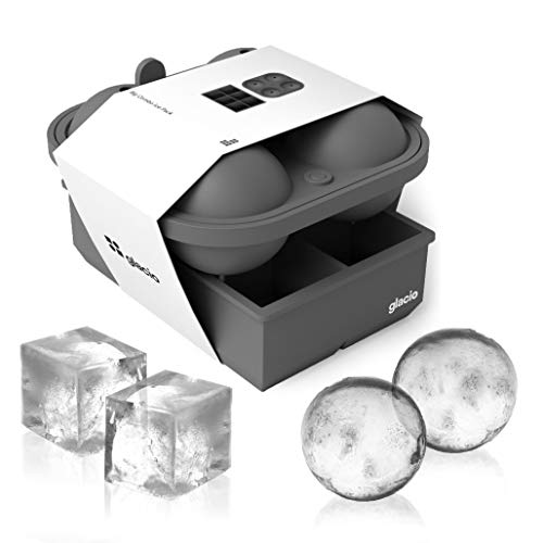 Glacio 100% Silicone Big Ice Cube Molds Combo - Giant Ice Cubes & Large Ice Sphere Mold Set - Ice Cube Molds For Cocktails And Whiskey Ice Cubes - Perfect For Craft Cocktails - Set Of 2 #TOP27