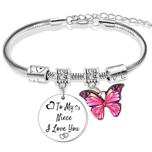 Wimeiren To My Niece Butterfly Charm Bracelet - I Love You Gifts for Niece Birthday & Christmas