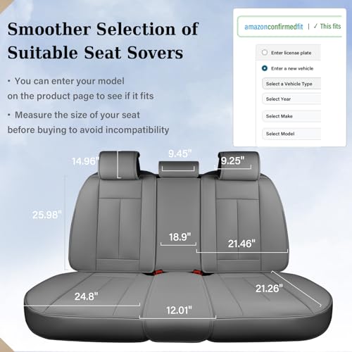 Image of Coverado Back Seat Cover, Gray Seat Covers for Cars, Waterproof Back of Car Seat Protector for Kids, Nappa Leather Car Seat Cushion, 3-Pieces Universal Fit Most Cars Interior Backseat Covers