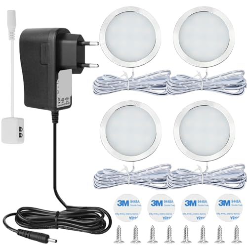4er LED Unterbauleuchten, LED Schrankbeleuchtung, Unterbauleuchte Küche Led, Warmweiß Schrankbeleuchtung, Nachtlicht Küchenlampen Vitrinenbeleuchtung für Küche Schränken Kabinett Kleiderschrank