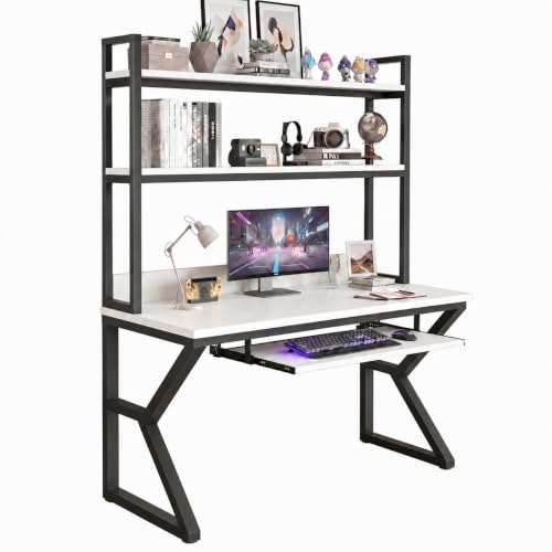 Image of TEKAVO Malto Computer Table for Home Pc | Office Table for Home | with Book Shelf, Study Table with Hutch, Modern Workstation, Black & White Wood, Metal (120 Cm x 60 Cm x 75 Cm) - DIY