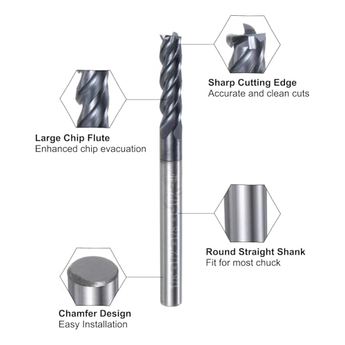 Image of uxcell 5pcs End Mill 1 /8 inch x 1 /2 inch 4 Flutes Spiral Helical Groove Tungsten Steel Straight Shank CNC Milling Bits for Aluminum Steel Cutting Metalworking