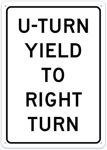 8"x12" Aluminum Metal Sign - U Turn Yield To Right Turn - For Home, Bar, Club, Kitchen, Restaurant Wall Decor