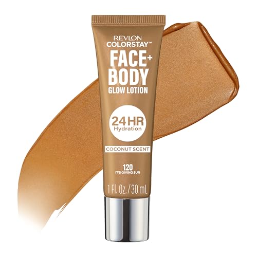 Revlon ColorStay Face & Body Glow Lotion, Hydrating Glow Moisturizer, 24HR Hydration, Illuminating Luminizing Shimmer, 120 It’s Giving Sun