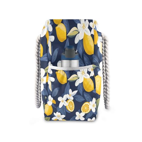 ATTX Lemon and Flowers Beach Bags for Women - Large Beach Bags with Zipper Waterproof Sandproof Swim Pool Bag Large Tote#3073