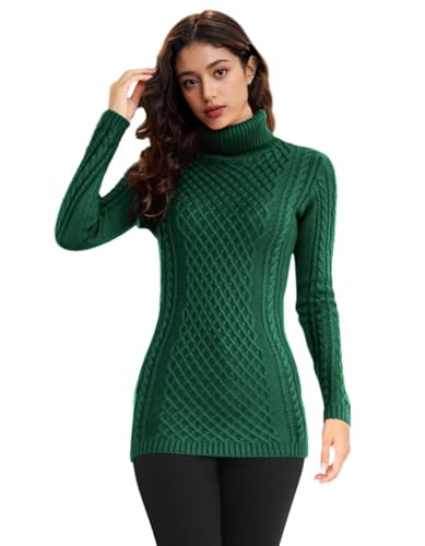 Image of v28 Women's Cotton Turtle Cowl Neck Aran Fishermen Fair Isle Cable Knit Sweater