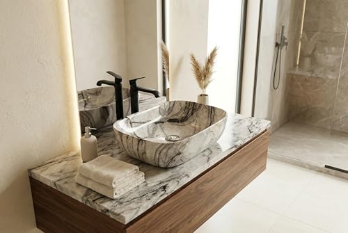 Image of Designer Ceramic Wash Basin For Bathroom | Over Counter Bathroom Basin | Counter Top Bathroom Sink | Wash Basin For Restaurant, Hotel (18 x13 x 5 Inch) (111)