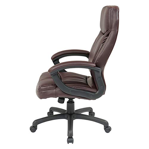Office Star Ec Series Executive Bonded Leather High Back Adjustable Office Chair With Thick Padded Contour Seat And Locking Tilt Control, Burgundy #TOP6