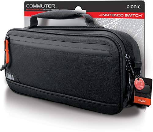 Bionik Commuter Travel Bag: Compatible with Nintendo Switch, 18 Game Slots, Joy Con Pocket, Durable Canvas Exterior, Soft Plush Interior, Removable Shoulder Strap, Backpack Attachable, YKK Zippers