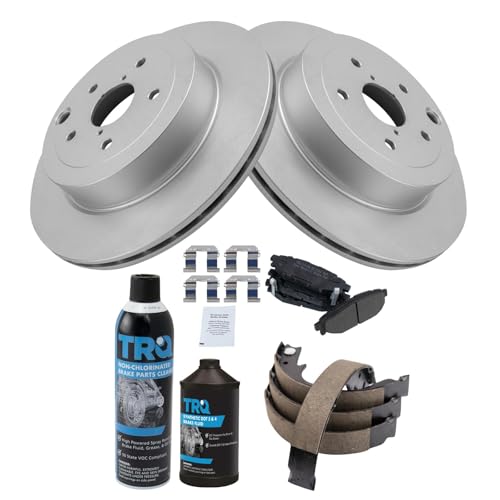 Image of TRQ Rear Brake Pad & Rotor Kit, with Chemical Kit Parking Brake Shoe Set Semi-Metallic Compatible with 2008-2013 Subaru Impreza