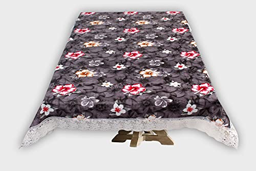 Image of The Furnishing Tree Waterproof PVC Rectangle Shaped 2 Seater Table Cover WxL 45x70 inches Floral Pattern Multi Grey with White Border lace