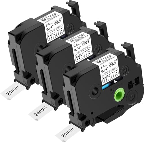 NineLeaf 3 x Kompatibel für Brother P-touch TZe-S251 TZS251 AZe-S251 24mm 1'' Extra-Stark Klebend Schwarz auf Weiß Laminiert Etikettenband für Ptouch PT-2400 2410 2430PC 2470 Beschriftungsgerät