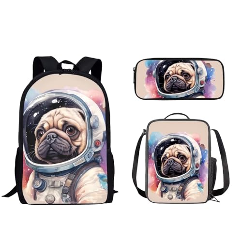 Set di 3 zaini da scuola per studenti con zaino da 43.2 cm borsa per il pranzo astuccio per matite per bambini alla moda per la elementare per ragazzi e ragazze
