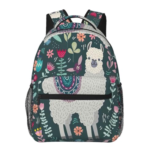 Sac à dos léger en toile imprimé floral alpaga résistant noir taille unique
