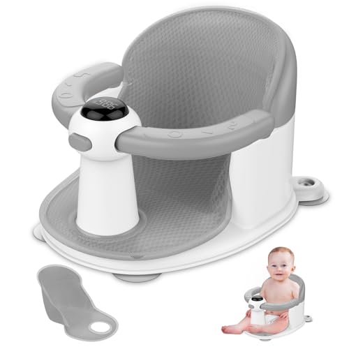 Image of TOSGN Baby Bath Seat-for Babies 6 Months & up, Water Temperature Display+Soft Cushion, Non-Slip Toddler Bath Seat for Baby, Sit Up Bath Seat for Baby, Grey