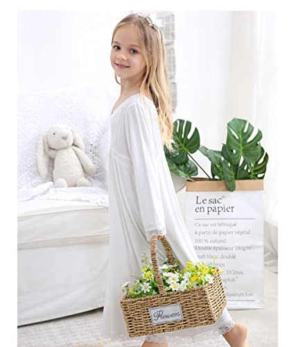 Girls' Lace Nightgowns Soft Cotton Sleepwear Dress Toddler 3-12 Years Off-White #TOP4