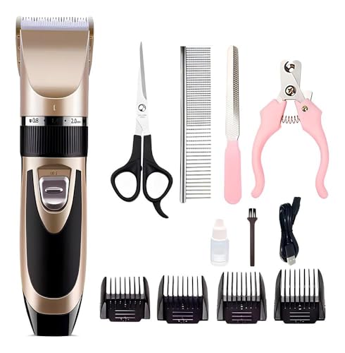 Máquina de Tosa Pets Profissional Kit Silenciosa Aparador com Lâminas Precisas e com Altura Ajustáve