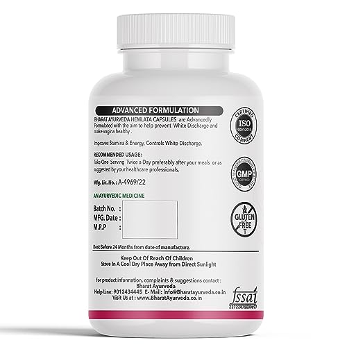 Image of Hemlata Capsules for Leukorrhea Support -120 Capsules (1000gm) | Ayurvedic Women's Health & Feminine Wellness Supplement | Supports Leukorrhea (White Discharge) Care, Strength, Energy & Intimate Hygiene | Herbal Formula for Hormonal Balance & Daily Women's Wellness