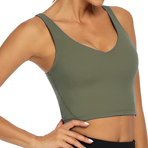 Image of Lemedy Women Sports Bra Longline Crop Tank Top Padded Workout Running Yoga