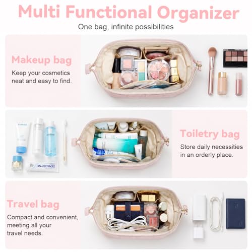 Image of MAYCREATE Makeup Pouch Bag Quilted Makeup Organisers Waterproof Travel Toiletry Bag for Woman, Portable Zipper Cosmetic Travel Organizer Pouch for Skincare Toiletries (Pink, 23 * 11.5 * 15cm)