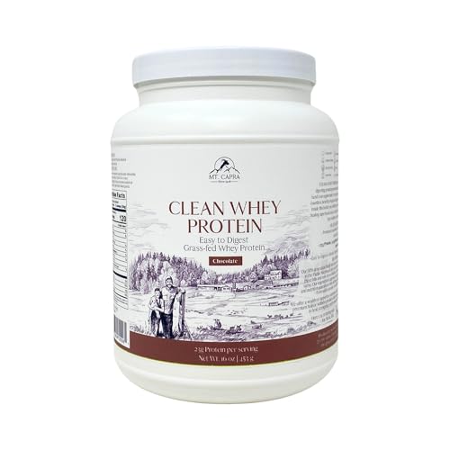 Mt. Capra Clean Whey Protein | Grass-Fed Undenatured Goat Whey Protein Powder | 24 g Protein Per Serving All Natural Non-GMO High in Branch Chain Amino Acids | Chocolate | 15 Servings - 16 oz