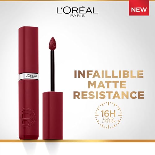 Image of L'Oreal Paris Infallible Matte Resistance Liquid Lipstick, 500 Wine Not | 16H Transfer-Proof Matte Liquid Lipstick, Infused with Hyaluronic Acid, Weightless Velvet Finish, Smudge-Proof