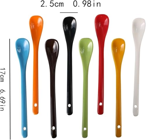 Lot de 8 cuillères à mélanger à long manche en céramique pour café, lait, céréales, dessert