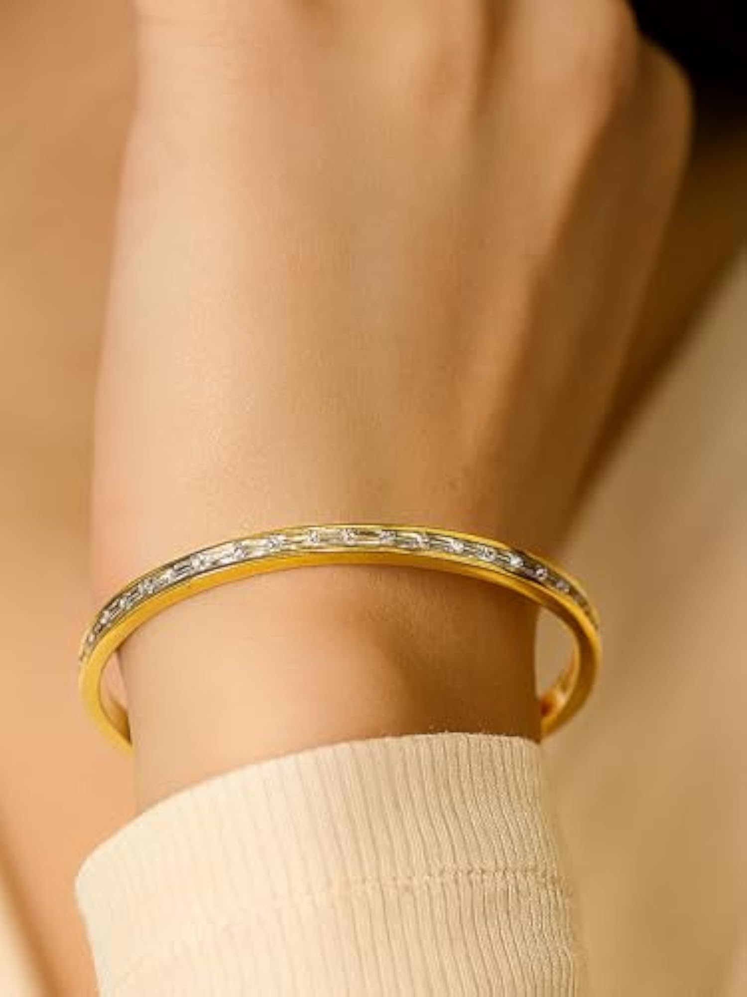 Bohey Sleek Plated Bracelet with Sparkling American Diamond