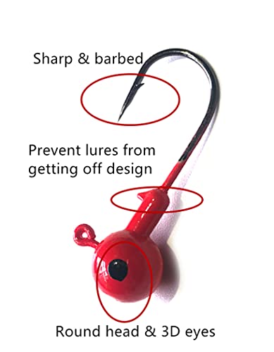 Toasis Fishing Round Jig Heads Ice Fishing Lure Bait Hooks Assorted Sizes Pack of 20 (Red, 1/8_Ounce-20pcs) - Thumbnail 4