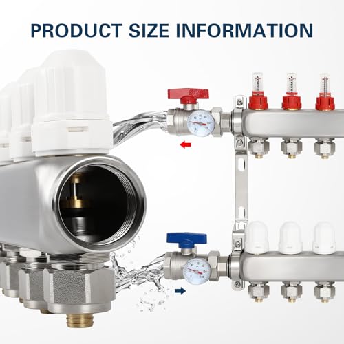 Image of Dollate 12-Loop Radiant Floor Heating Pex Manifold Stainless Steel Floor Heat Manifold Kit With for Hydronic Radiant Floor Heating