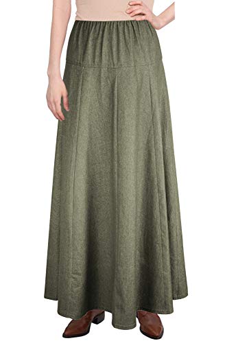 Womens Basic Ultra Soft Lightweight Denim Fit and Flare A-Line Ankle Length Maxi Skirt (Olive Green - X-Large)