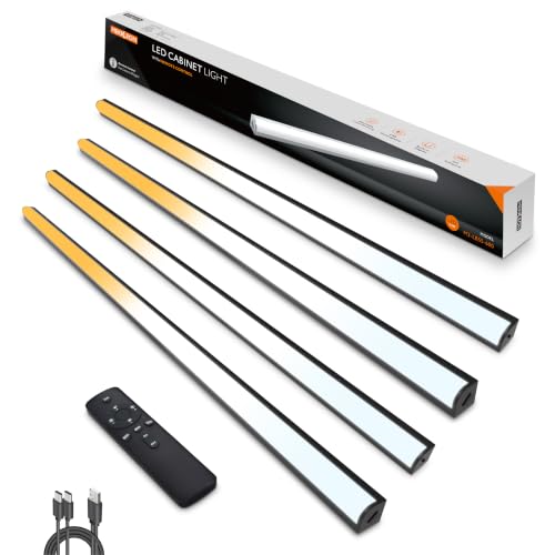 Image of Under Cabinet Lights Remote Control,4 Pack Magnetic Rechargeable Light bar,Under Cabinet Lighting Wireless,Ceiling and Under Counter Lights for Kitchen,Wardrobe,Shelf (Black, 60 CM)