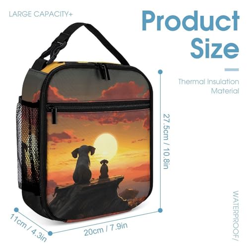 Elephant And Dog Watch The Sunset Backpack Set 3 Piece, Durable Backpack Insulated Lunch Bag Portable Pencil Case for Men Women4