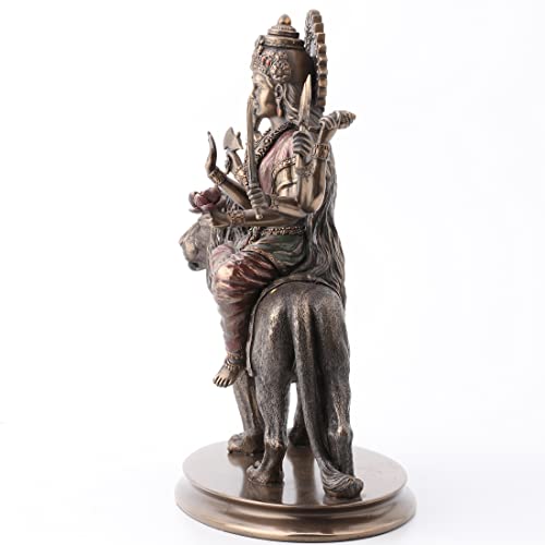 Veronese Design 10 3/8 Inch Divine Mother Durga Riding Lion Hindu Goddess Resin Statue Bronze Finish #TOP2