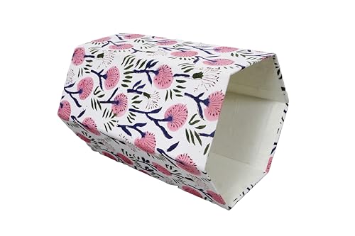 Image of 3.3 Gallon Cotton Hand Block Printed Paper Waste Basket |Small Decorative Trash Can for Housewarming Gifts in Living Room, Bedroom, Bathroom | Eco-Friendly, Plastic-Free (1, White Pink FLOWAR)