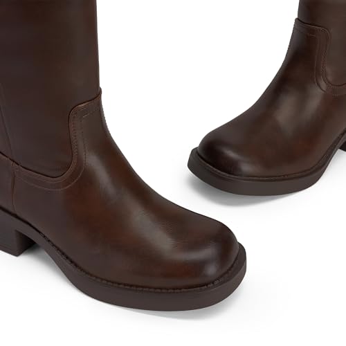 Image of DREAM PAIRS Women's Square Toe Platform Chunky Block Heel Knee High Riding Boots