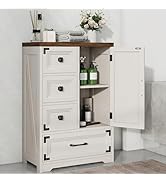 Emirde Farmhouse Storage Cabinet with Drawers, Bathroom Cabinet with Adjustable Shelf, Small Floo...