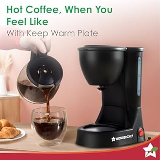Wonderchef Swift Brew Coffee Machine for Home | 650W | Brew 6 Cups at a Time | Anti-Drip System | Keep Warm Plate | Borosilicate Glass Carafe | Compact Design | 2-Year Warranty
